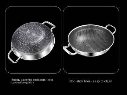 32cm 304 Stainless Steel Frying Pan Food Grade Non Stick Pan Honeycomb Pot Bottom Induction Cooker Gas Stove General Wok