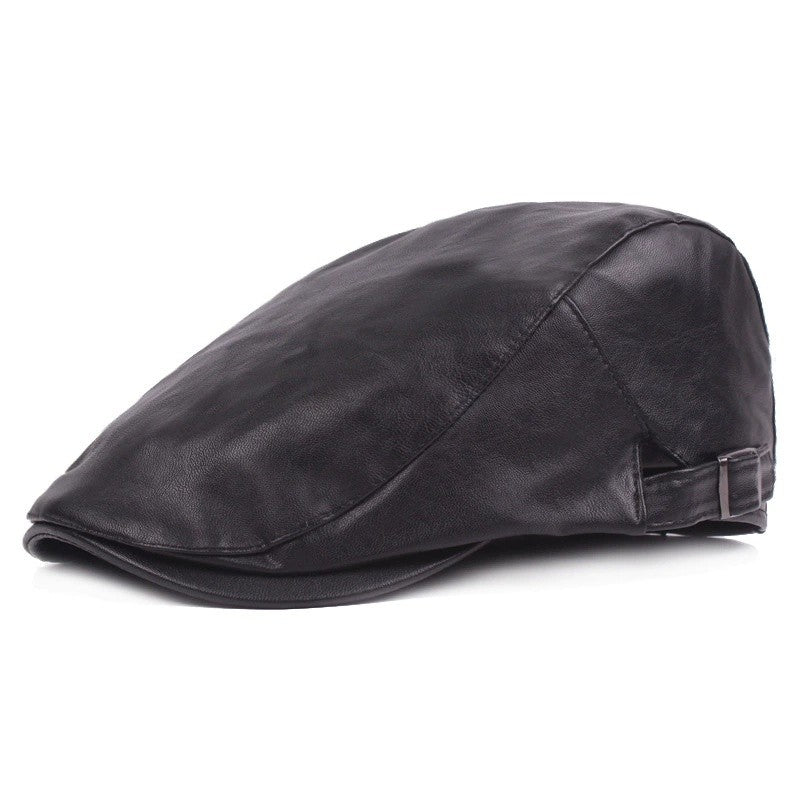 New Men Women Berets Faux Leather British Vintage Flat Cap Male Solid Black Red Navy Brown Newsboy Caps Adjustable Driver Hats