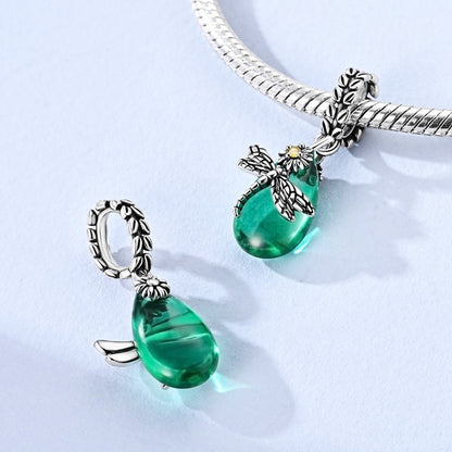 Pingente Charm Libélula Tema Primavera Prata Esterlina 925 Borboleta Flor Pendente Compatível com Bracelete Colar Joias DIY