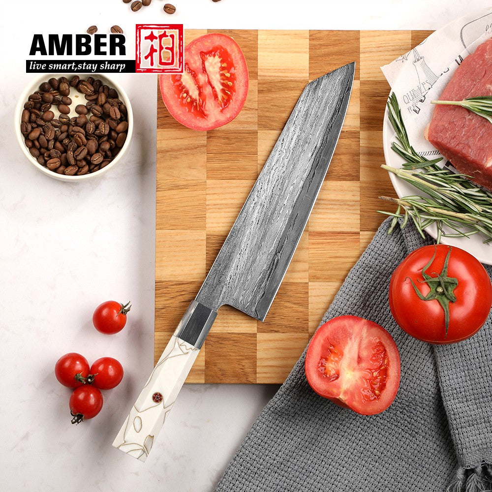 Conjunto de Facas de Chef, Conjunto de Facas de Cozinha Damasco Japonês de 6 Peças, Conjunto de Facas de Chef Profissionais de Aço Premium de 67 Camadas, com Cabo de Resina de Malha Branca