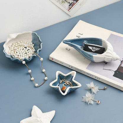 Mediterranean Ceramic Shell Ornaments Living Room Decorations Ocean Jewelry Box Multi-Functional Storage Accessories