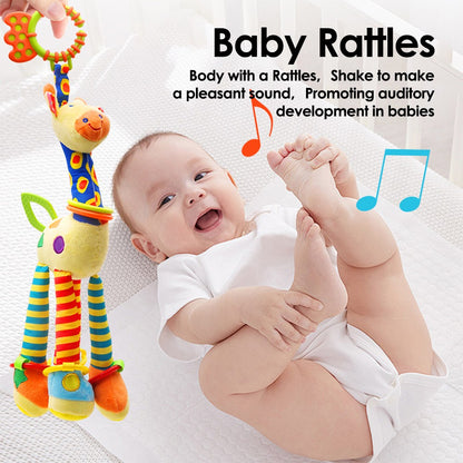 1pcs Soft Giraffe Animal Handbells Rattles Plush Infant Toddler Car Bed Hanging Toy Baby Early Education Development Handle Toys