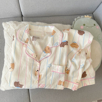 Harajuku Style Kawaii Sweet Loungewear 2 PC Set Line Star Dog Print Cute Casual Women's Pajamas Autumn Long New Fashion Homewear