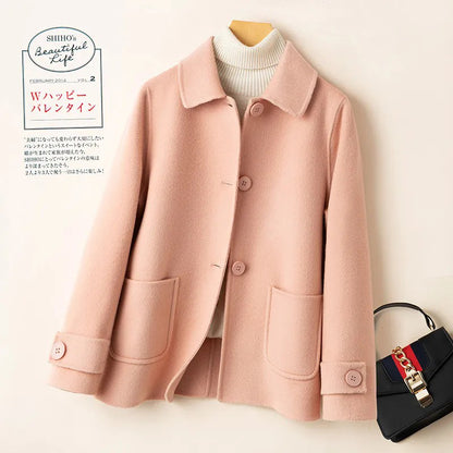 2025 Autumn Winter New Double-Sided Wool Coat Women Section Short Woolen Coats Single-breasted Black Khaki Cardigan Outerwear