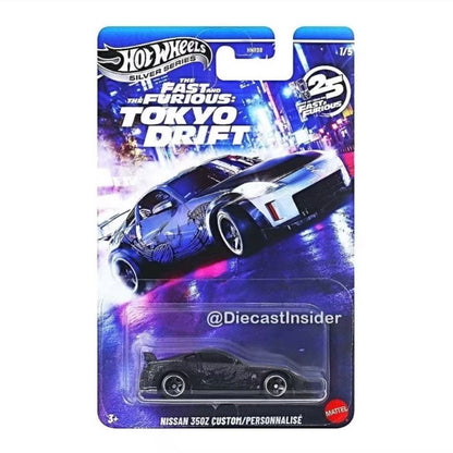 Hot Wheels Fast & Furious Silver Series Tokyo Drift Set 2025 Die-Cast Model Cars Nissan Chevrolet 1/64 Scale Collectible Toys