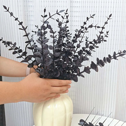 50/10x Black Artificial Eucalyptus Branches Simulation Flowers Stems Halloween Thanksgiving Ornaments DIY Home Table Decoration