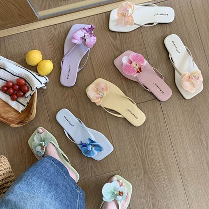 Daily Sweet Butterfly Orchid Slipper Elegant Vacation Flower Flip Flops Out Wear Summer Women's Sandals Outdoor