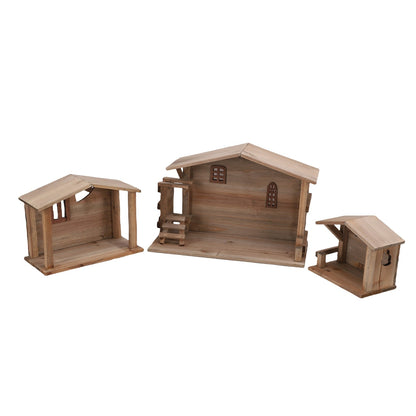 Wooden Christmas Stable Decor - Solid Wood Rustic Stackable House Ornament for Tabletop, Fireplace, Kitchen & Holiday DIY