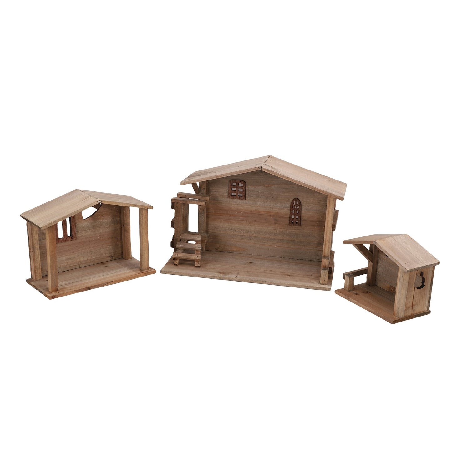 Wooden Christmas Stable Decor - Solid Wood Rustic Stackable House Ornament for Tabletop, Fireplace, Kitchen & Holiday DIY