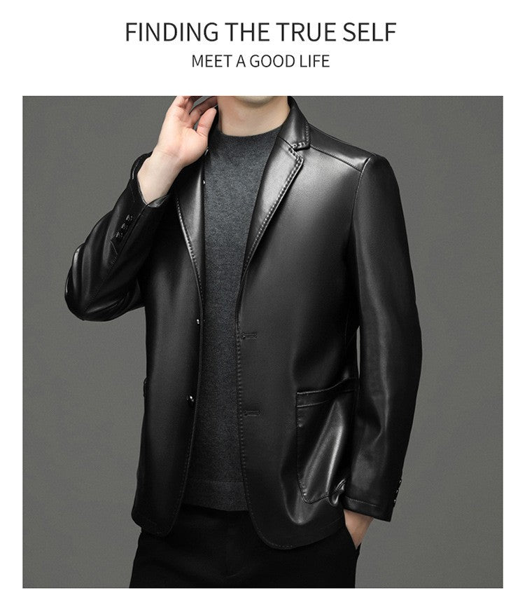 2025 Autumn Winter Men's Genuine Leather Blazers Jackets Slim Fit Suits Coats Business Casual Genuine Leather Suits Jackets Male