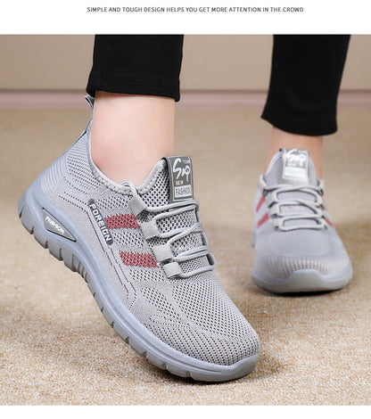 Autumn Women Sneakers Fashion Lace Up Mesh Breathable Outdoor Walking Purple Round Toe Non-slip Thick Sole Tennis Shoe Mujer