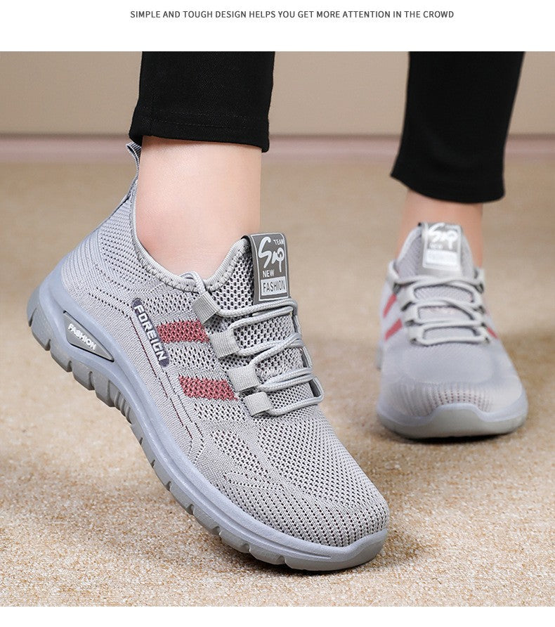 Autumn Women Sneakers Fashion Lace Up Mesh Breathable Outdoor Walking Purple Round Toe Non-slip Thick Sole Tennis Shoe Mujer