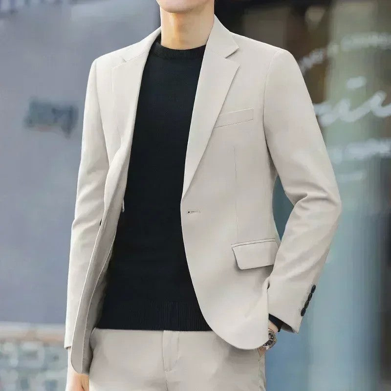 S-6XL Men's Business Casual Suit Korean Style Trendy Slim Fit 2 Piece Set Solid Color ?Blazer+ Pants )Groom Wedding Dress Party