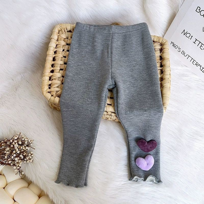 1-6Y Fleece Lined Leggings for Girls Winter Warm Bear Patch Elastic Pants Soft Kids Trousers Teenage Girls Clothing