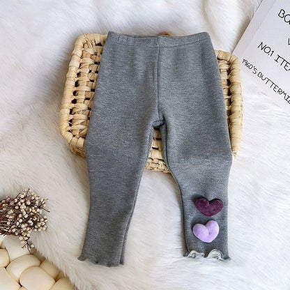 1-6Y Fleece Lined Leggings for Girls Winter Warm Bear Patch Elastic Pants Soft Kids Trousers Teenage Girls Clothing