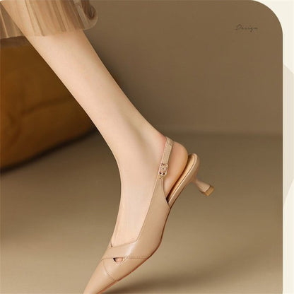 New Summer Fashion Comfortable Casual Wear-resistant Shallow Mouth Pointed Toe Toe Hollow Back High Heels Sheepskin Sandals
