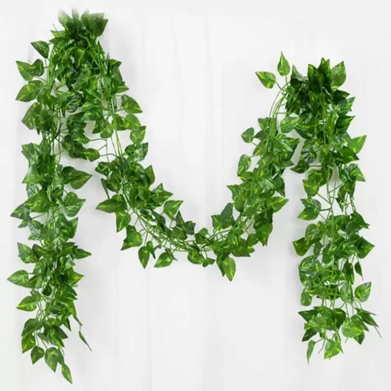 2.1M Green Ivy Leaf Hanging Vine Artificial Garland Silk Wall Plant Home Garden Decoration Wedding Party DIY Fake Wreath Leaves