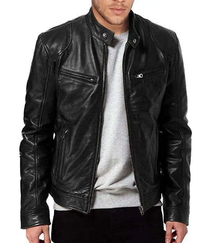 2022 Autumn/Winter New Fashionable PU Leather Men's Casual Jacket Wholesale Amazon European Style Motorcycle Leather Coat