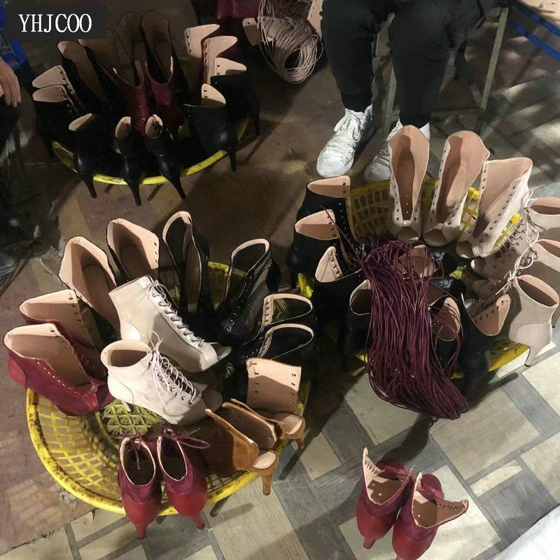 Novas Sandálias Femininas de Salto Alto Sexy Vazadas em Tela Tendência da Moda Verão Conforto Peep Toe Botas Stilettos Jazz Dance Tamanhos Grandes