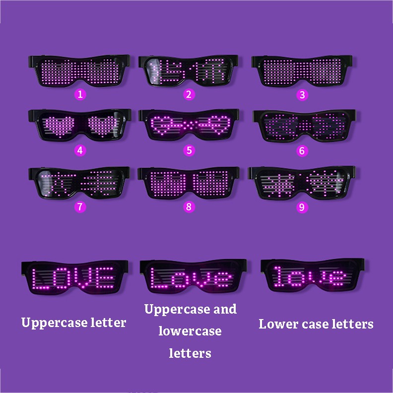 App Control Bluetooth Led Party Glasses Customized Languages USB Charge Flashing  Luminous Eyewear Christmas Concert Sunglasses