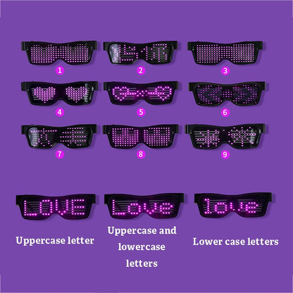 App Control Bluetooth Led Party Glasses Customized Languages USB Charge Flashing  Luminous Eyewear Christmas Concert Sunglasses