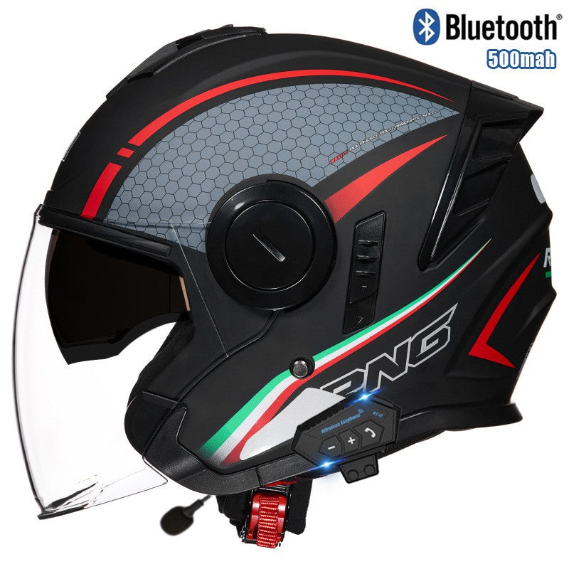 Capacete 3/4 para Motocicleta com Bluetooth, Viseira Dupla, Aprovado pelo DOT, Capacete de Pilotagem para Bicicleta Elétrica e Motocicleta