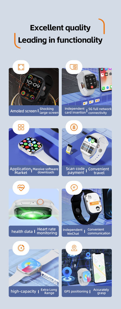 CD99 watch X 5G smartwatch 2.29inch AMOLED 5G LTE smart watch with 180 ° rotary camera GPS WiFi SIM card slot health monitoring