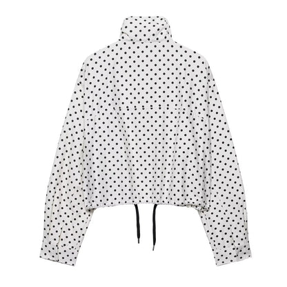 HH Woman Autumn Long Sleeves Turtleneck Zipper With Pockets Drawstring Casual Coats Women Fashion Polka Dot Printed Jacket