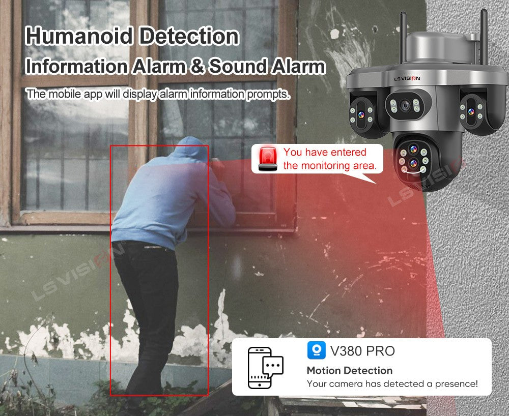 LS VISION 20MP 10X Optical Zoom Three PTZ Lens Solar Camera Outdoor WiFi/4G Three Screen Auto Tracking Security Cameras V380 Pro