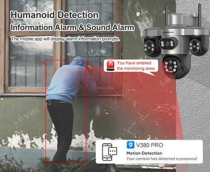 LS VISION 20MP 10X Optical Zoom Three PTZ Lens Solar Camera Outdoor WiFi/4G Three Screen Auto Tracking Security Cameras V380 Pro