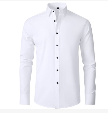 Plus Size 7XL 6XL High Elasticity Seamless Spandex Shirt Men Long Sleeve Slim Fit Casual Solid Color Social Formal Dress Shirts