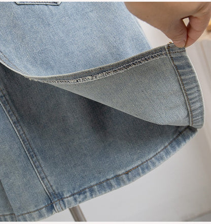 Plus Size Denim A Line Skirt With Lining 2024 Summer New Korean Fashion Pleated Midi Jean Skirt Woman Blue Color Jeans Skirts