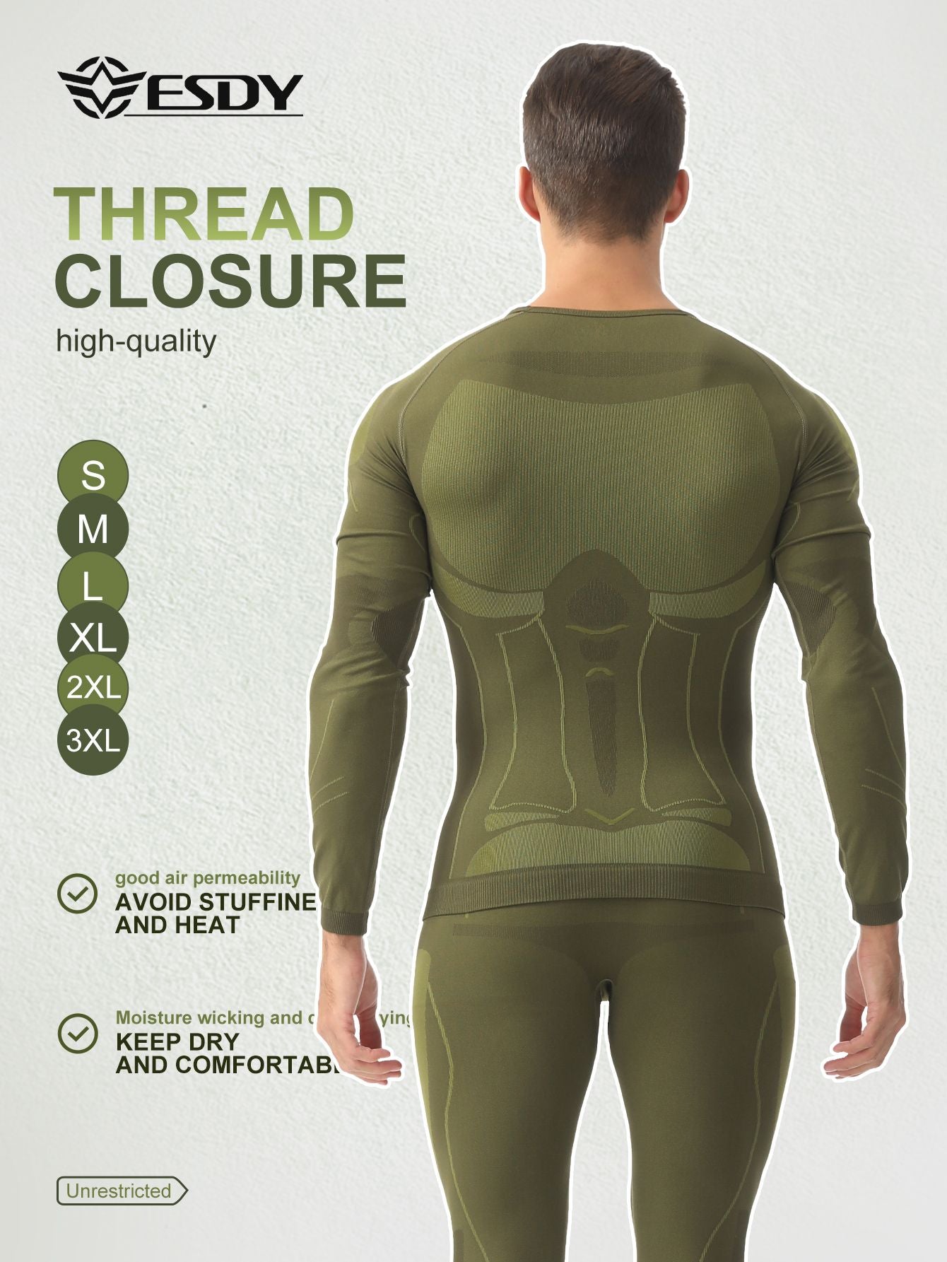 Esdy Men's Thermal Underwear Set Seamless Seamless Self-Heating Warmth Locking Thickened Underwear Yoga Mountaineering Hiking Ski Sports Base Set