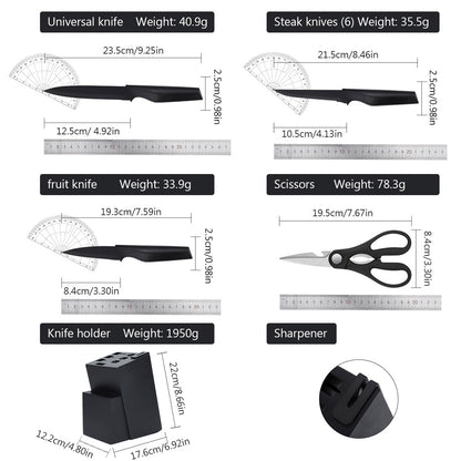 Conjunto de 14 Peças de Bloco de Facas de Cozinha com Afiador Embutido, Faca Utilitária de Aço Inoxidável de Qualidade Premium Alemã para Pão e Bife