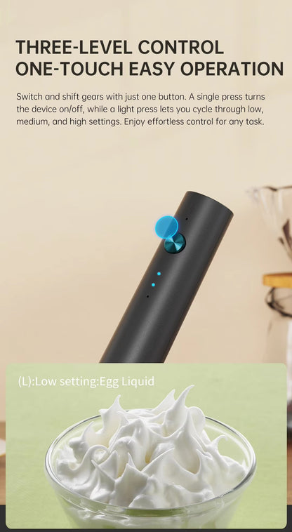 Batedor Poderoso de Cozinha Espumador de Leite Portátil para Lattes, Misturador de Bebidas Elétrico, Recarregável, Batedor de Ovos