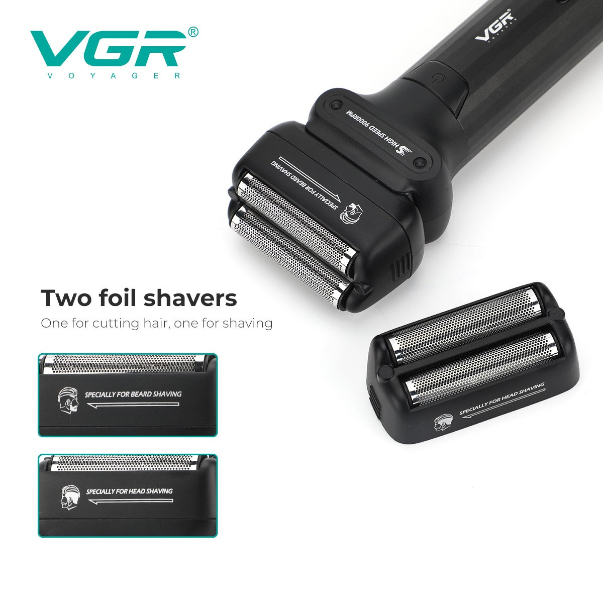 VGR Shaver Professional Beard Trimmer Waterproof Razor 9000 RPM Electric Shaving Machine Reciprocating LED Shaver for Men V-368