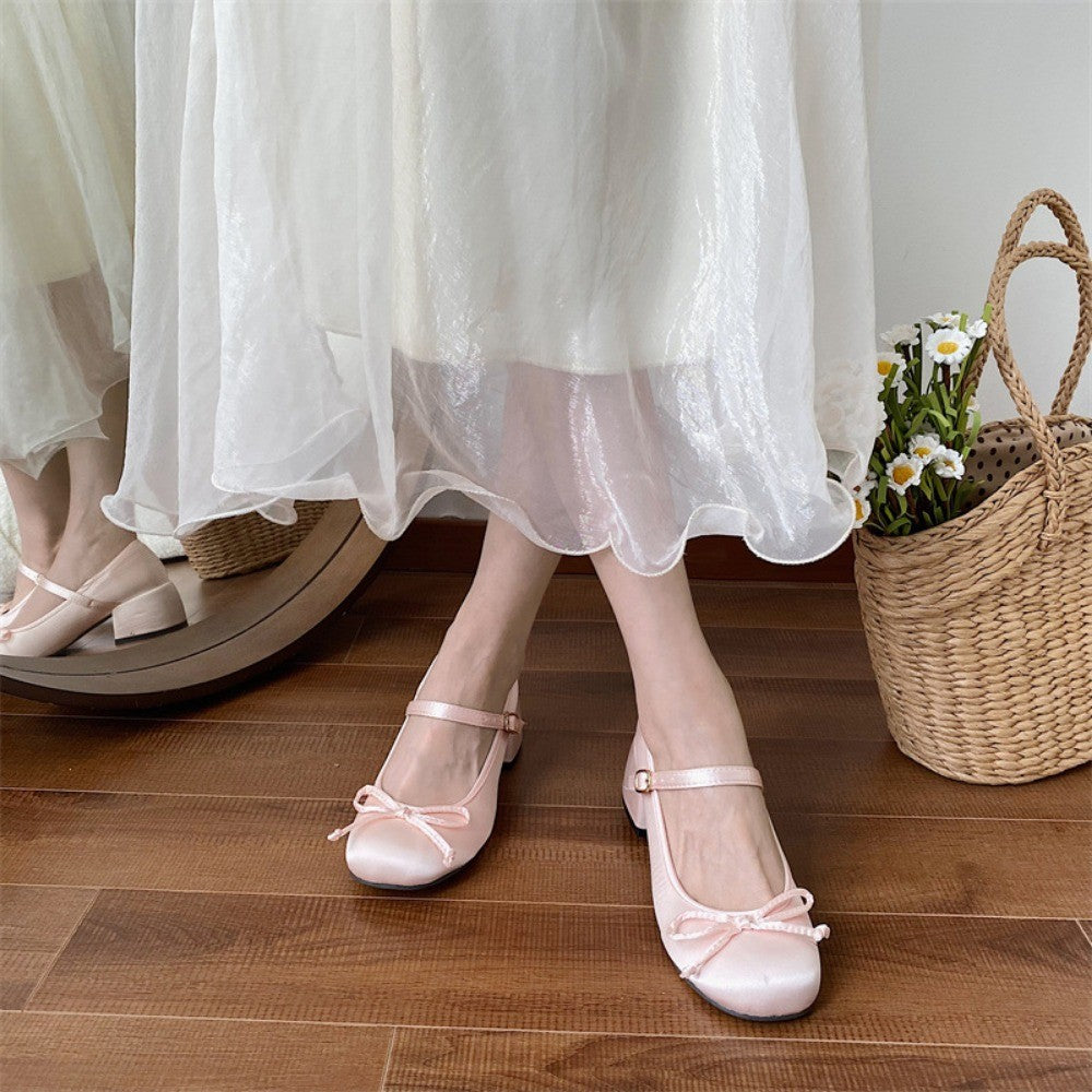 Spring Autumn Thick Heel Pink Shoes Elegant Bow Lolita College Girls High Heels  Women Sandals zapatos de mujer mary jane shoes