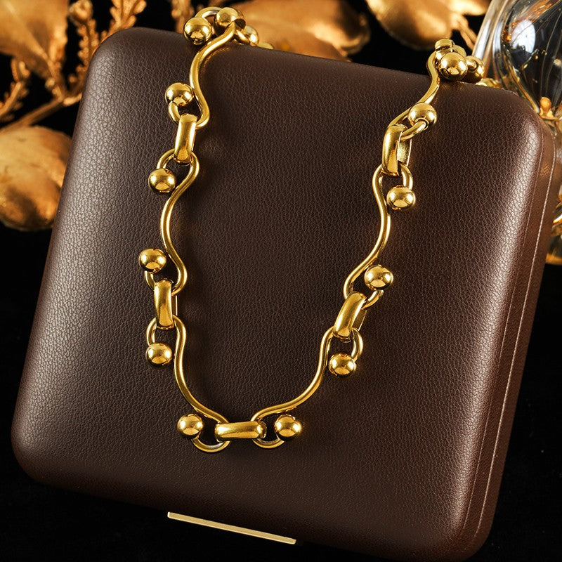 GANEMLY 316L Aço Inoxidável Metal Dourado Cor Contas Corrente Colar Pulseira Conjunto Para Mulheres Correntes Modernas Joias À Prova D'água Novo