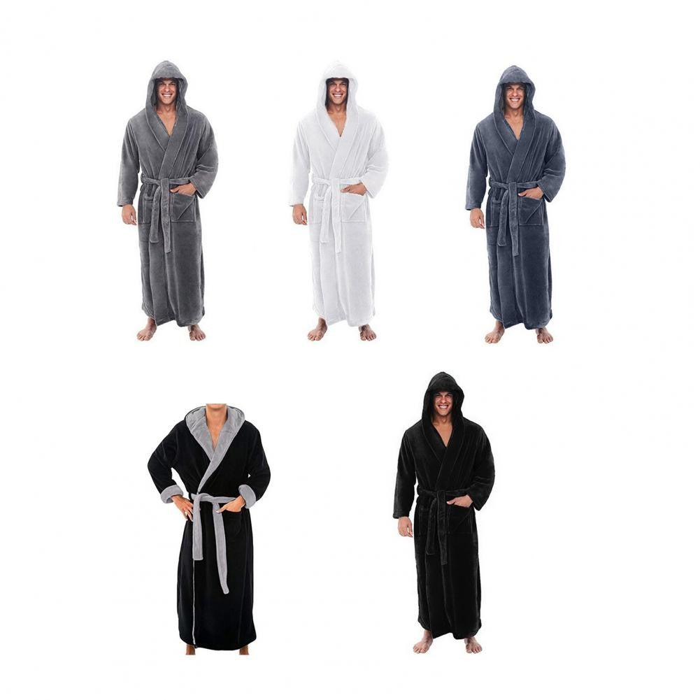 Men Hooded Bathrobe Kimono Soft Fluffy Water Absorbent  Hooded Fleece Bathrobe Shower Wrap Extra Large Bathrobe Sleepwear Lounge