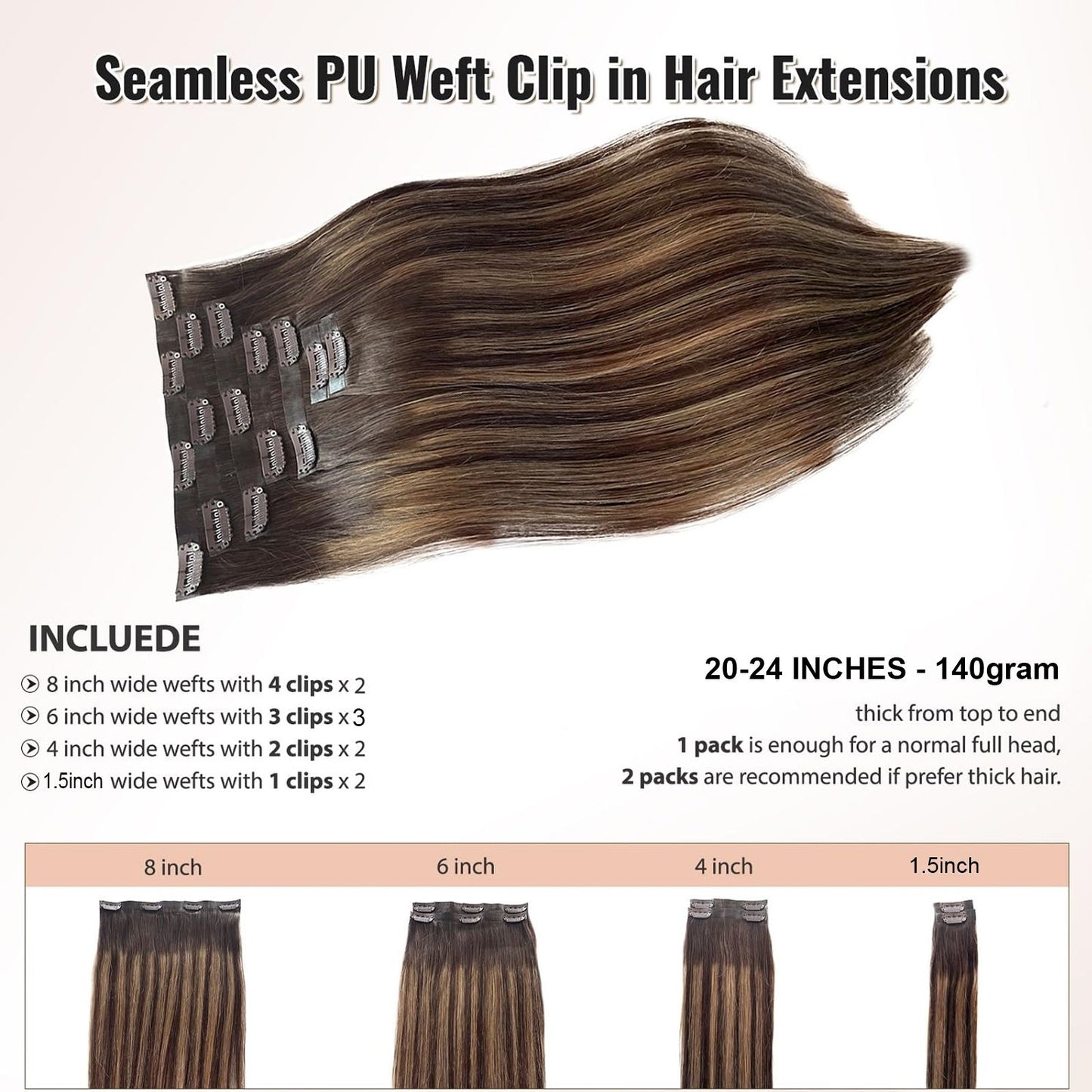 Apliques de Cabelo Humano Clip-In 16A 140g Liso Perfeito Cabelo Humano Remy Brasileiro 10 Peças/Conjunto Apliques de Cabelo Clip-In