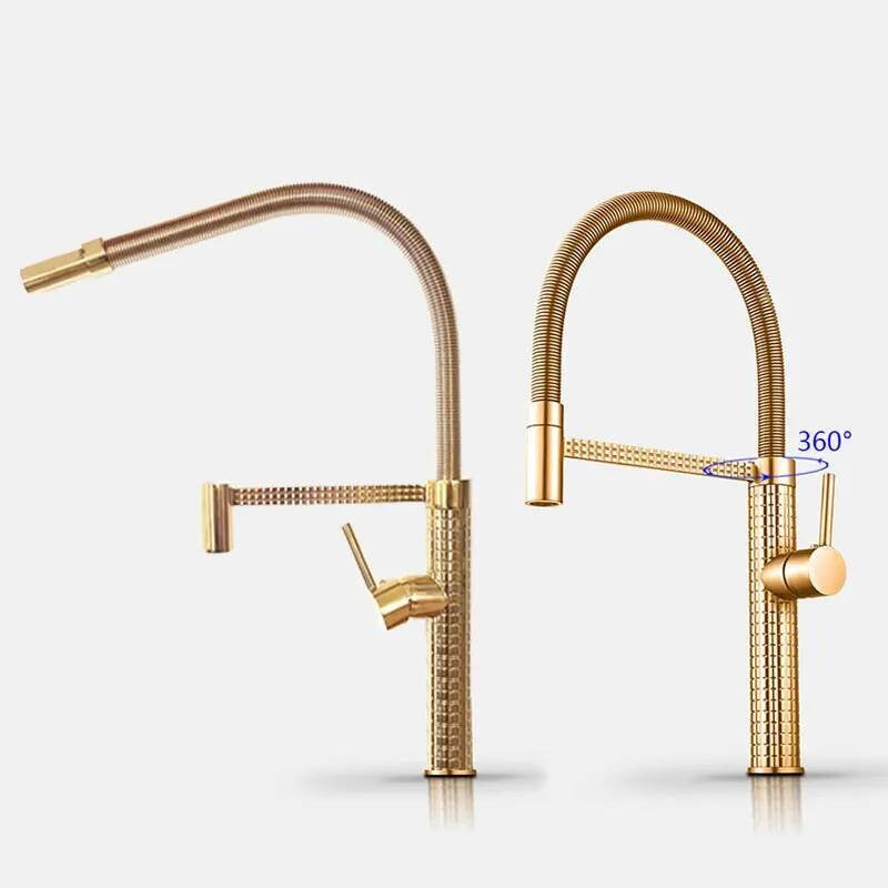 Gold Brass Faucet For Kitchen Sink Rotatable Drop Down Spring Hot And Cold Water Mixers Tap Accessories