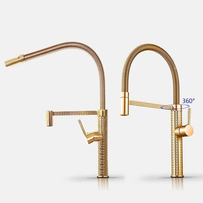 Gold Brass Faucet For Kitchen Sink Rotatable Drop Down Spring Hot And Cold Water Mixers Tap Accessories