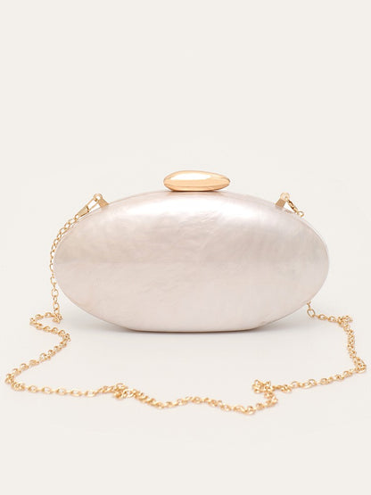Women's Fashion Evening Clutches Luxury Plain Acrylic Long Chain Cross body Handbag Oval Shaped Fits Phone Wedding Banquet Party