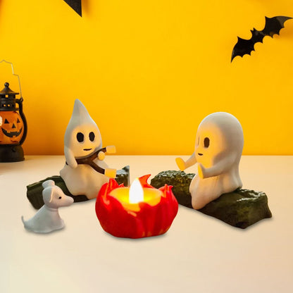 Halloween Ghost Nightlight Campfire Figurine Set Cute Ghost Statue Small Campfire Light Fun Halloween Decor Gift for Home Party