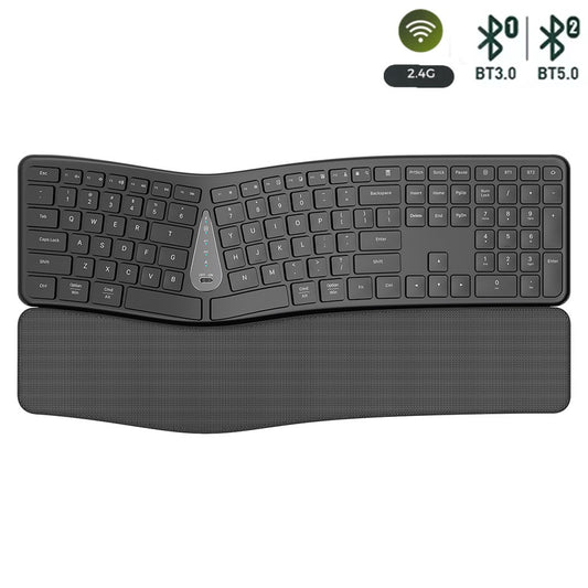 Teclado Sem Fio Ergonômico 2.4G, Digitação Natural Confortável, Apoio para as Mãos, Teclado Bluetooth Recarregável Multidispositivo para Laptop