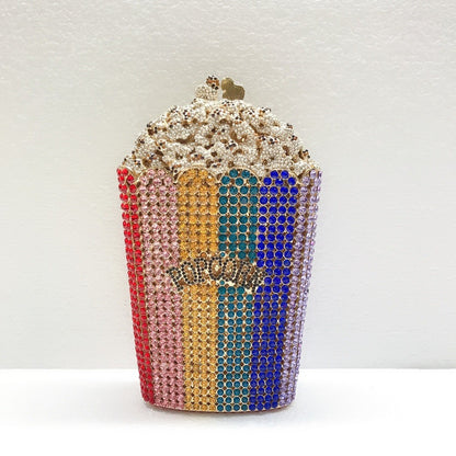 XIYUAN Popcorn Crystal Clutch Bags MINI Metal Box Minaudiere Purses Wedding Party Dinner Handbags Rhinestone Clutches Bags Gift