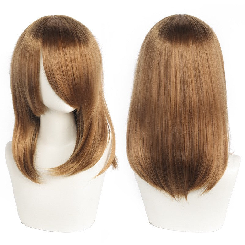 Peruca de Cosplay Média de Alta Qualidade 40cm com Franja Preta Loira Rosa Vermelha Azul Roxo Resistente ao Calor Perucas de Cabelo Sintético