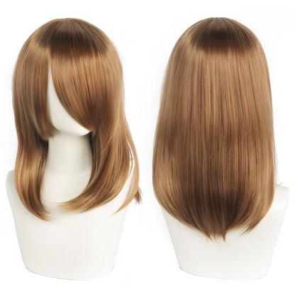 Peruca de Cosplay Média de Alta Qualidade 40cm com Franja Preta Loira Rosa Vermelha Azul Roxo Resistente ao Calor Perucas de Cabelo Sintético
