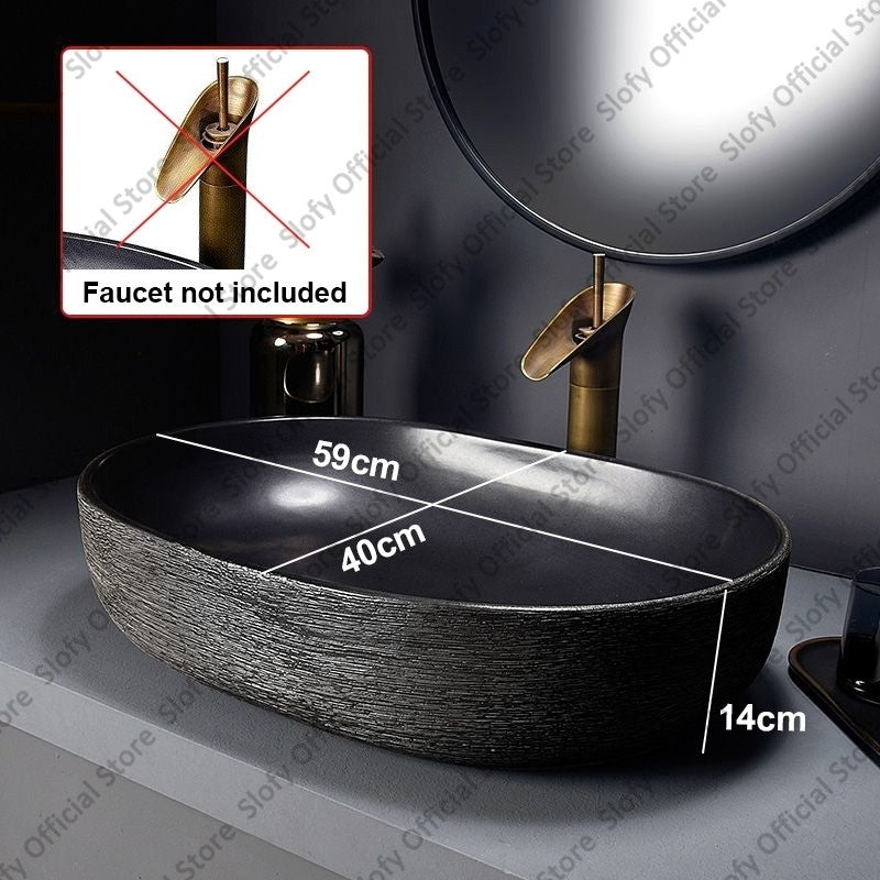 Retro Art Ceramic Sink Multiple Styles Black Washbasin Single Bowl Low-Key Luxury Countertop Basins For Household Hotel Bathroom
