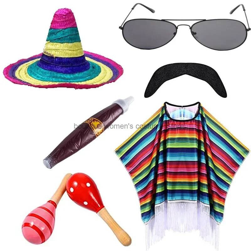 Mexican Shawl Halloween Cloak Cosplay Dance Party Mexican Hat Adult Ribbon Cloak Adult Kids Funny Costume Halloween Cosplay